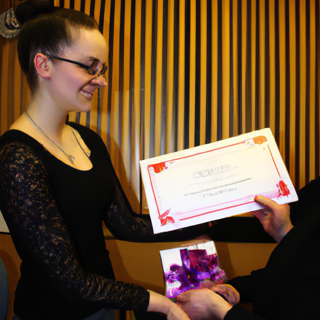 Person receiving scholarship award